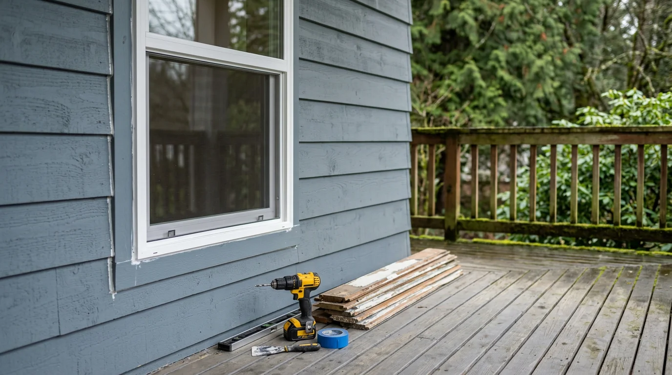 Window installation service team installing a new window in a home in Ridgefield, WA